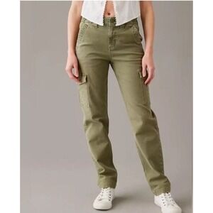 American Eagle Womens Stretch Cargo Pants Olive Green Utility Size 14 Straight